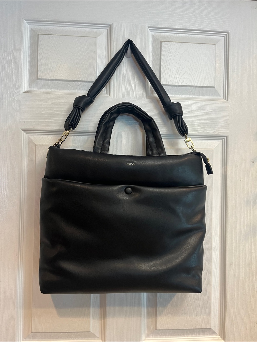 Minimalist Black Laptop Tote with Padded Handles